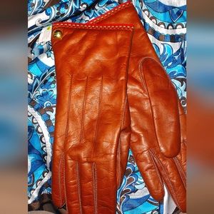 Women's Brown Leather COACH Gloves 7 NWT NWT Cashmere New